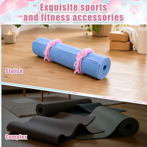 NQEUEPN 3pcs Yoga Mat Scrunchie, Mat Strap & Hair Tie (Pink)