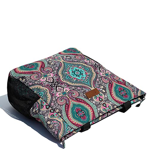ESVAN Original Floral Water Resistant Large Tote Bag Shoulder Bag for Gym Beach Travel Daily Bags Upgraded - color: [R] Pattern