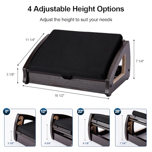 StrongTek Balance Board & 4-Angle Foot Rest Set, Professional Wooden Rocker Board + Adjustable Under-Desk Foot Stool, Non-Slip, Improves Core Strength, Posture & Circulation, Home Gym & Office