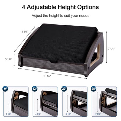 StrongTek Balance Board & 4-Angle Foot Rest Set, Professional Wooden Rocker Board + Adjustable Under-Desk Foot Stool, Non-Slip, Improves Core Strength, Posture & Circulation, Home Gym & Office