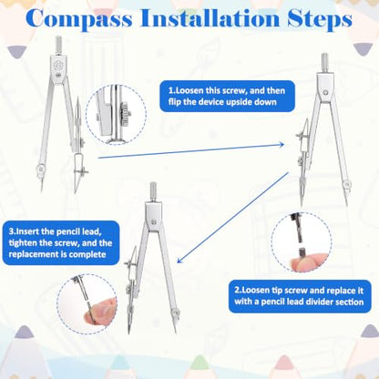 Coopay 7 Pcs Geometry Kit with Ruler, Triangle Ruler, Protractor and Compass Set | 12'' & 6'' Straight Rulers, 45°/60°Triangle Ruler, 6" & 4" Protractors, Compass, Geometry, Drafting, Math, School, Office - size: 7 Pcs set