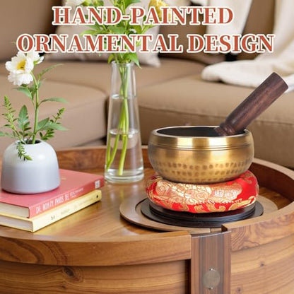 AKLOT HandMade Meditation Singing Bowl: Tibetan Sound Bowl Set with Pure Tone, Sound Bath Bowl with Cushion, Mallet, Spiritual Gift for Chakra Clearing, Healing, Yoga, Prayer, Relaxation (3.5 Inch) - color: 3.5 inch Gold