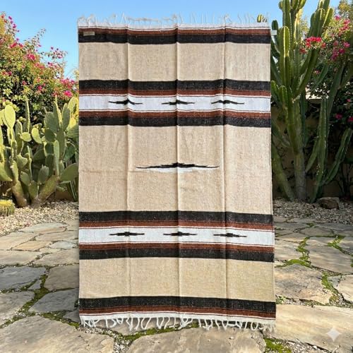 Open Road Goods Mexican Diamond Blanket - XL Heavyweight Yoga Blanket – Handmade in Mexico - Thick Boho Serape Saltillo Style Throw for Beach, Picnic, Home, Camping and More! (Sand & Stone) - color: Sand & Stone