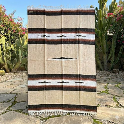 Open Road Goods Mexican Diamond Blanket - XL Heavyweight Yoga Blanket – Handmade in Mexico - Thick Boho Serape Saltillo Style Throw for Beach, Picnic, Home, Camping and More! (Sand & Stone) - color: Sand & Stone