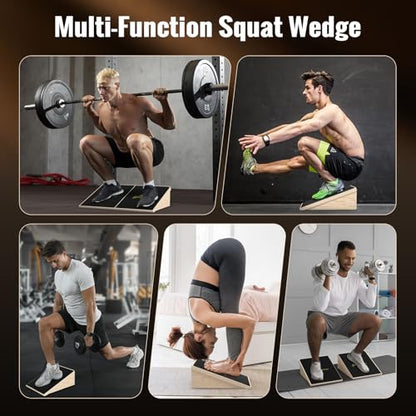 Sportneer Squat Wedge, 1200LB Wooden Heel Elevated Board for Squats | 15°/ 20° Squat Wedge Block, Slant Board for Squats Weightliting Home Gym Squat Wedge Non-Slip - size: 20°