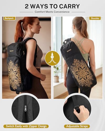 Gonex Yoga Mat Bag Convertible Backpack Blocks Carrier with Wet Pocket | 600D Polyester, Fits Most Yoga Mats，Multiple Compartment, Padded Straps, 2 Carry Ways, Gym, Travel & Daily Use - color: Black