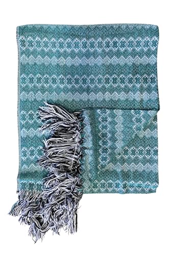 Del Mex Mexican Rebozo Shawl Blanket Doula - color: Green/White, size: Regular (6 ft x 2.5 ft)