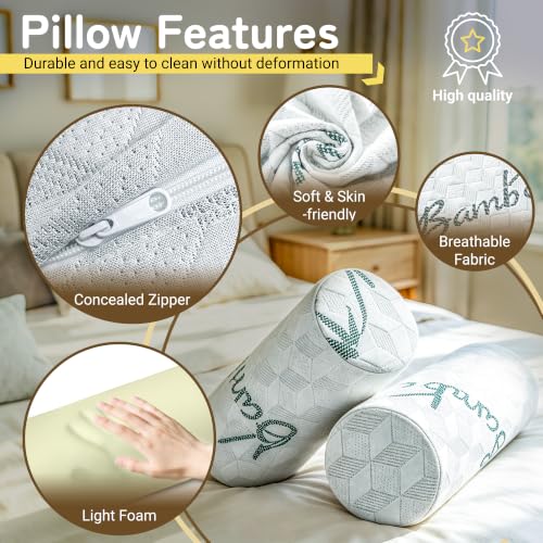 Cervical Roll Pillow, Cylinder Neck Pillow with Removable Washable Cover - size: 4x17in