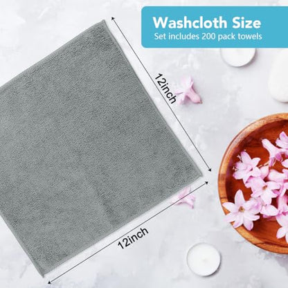 Orighty Washcloths Bulk, 200 Pack Microfiber Face Towels, 12x12 Inch Grey - color: Grey