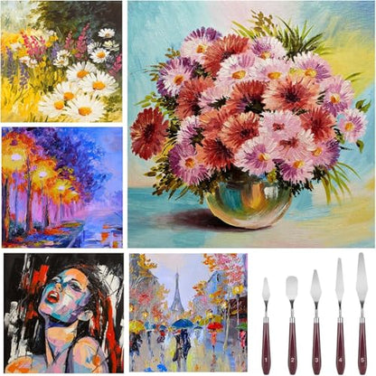 11 Pcs Palette Knife Set, 5 Pcs Stainless Steel Palette Knives and 6 Pcs Plastic Scrapers, Painting Accessories for Oil Acrylic Canvas Painting Color Mixing Thick Paint Applications (Orange)