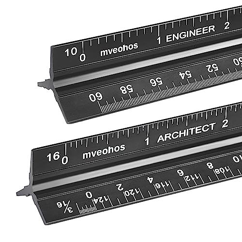 Architectural and Engineering Scale Ruler Set, Imperial Measurements 12'', Black Laser-Etched Aluminum Architect Triangular Ruler for Architects, Students, Draftsman, and Engineers | Black, Laser-Etched Aluminum Architect Triangular Ruler for Architects,