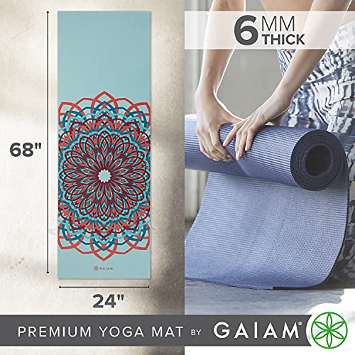 Gaiam Premium Yoga Mat, 6mm Thick Print Mat - color: Santorini