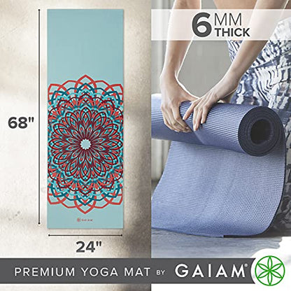 Gaiam Premium Yoga Mat, 6mm Thick Print Mat - color: Santorini