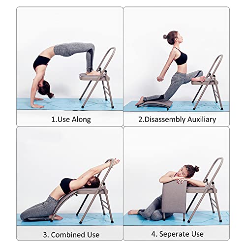 INNOLIFE Yoga Auxiliary Chair with Lumbar Back Support Foldable Balance Training with Purple Yoga Resistance Band - color: Grey with yoga resistance band