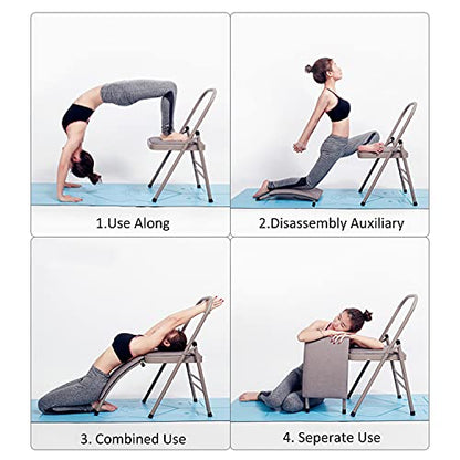 INNOLIFE Yoga Auxiliary Chair with Lumbar Back Support Foldable Balance Training with Purple Yoga Resistance Band - color: Grey with yoga resistance band