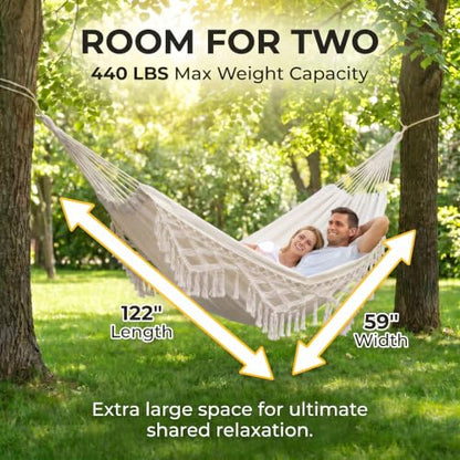 Canvas Hammock 122" Long X 59" Wide 2 Person Hammock 440 pounds Maximum Weight Applicable Scenes in Courtyard Autumn, Indoor Hanging Chairs, Beach Leisure (White Tassels, Full) - color: White Tassels, size: Full