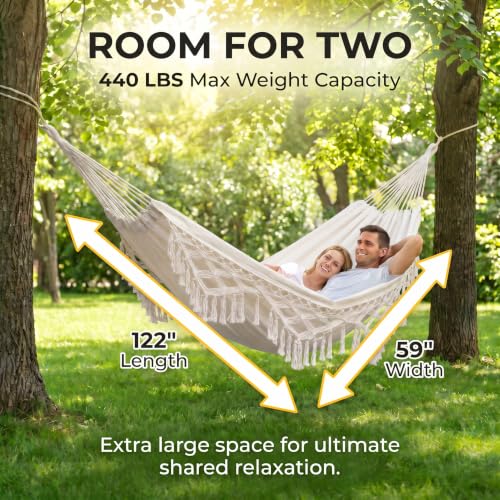 Canvas Hammock 122" Long X 59" Wide 2 Person Hammock 440 pounds Maximum Weight Applicable Scenes in Courtyard Autumn, Indoor Hanging Chairs, Beach Leisure (White Tassels, Full) - color: White Tassels, size: Full