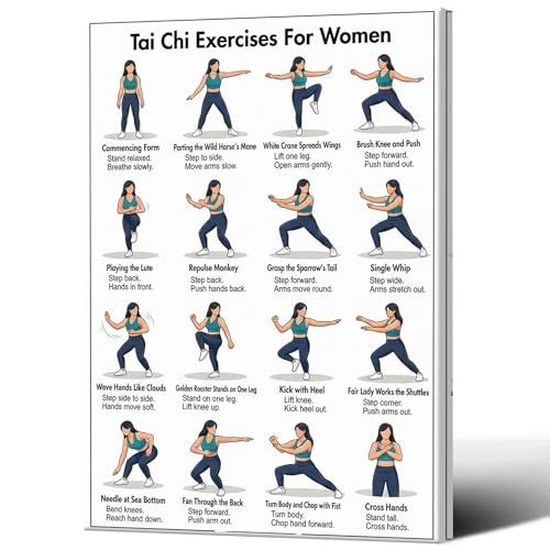 Tai Chi Exercises for Women Workout Poster, Gentle Full-Body Guide Print, Balance & Mobility Flow Chart for Beginners, Home Gym Yoga Studio Decor - color: colorful06, size: 18"L x 12"W
