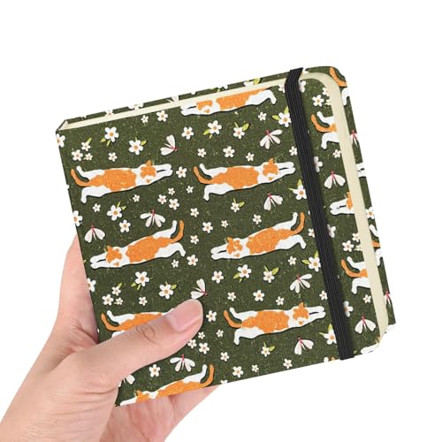 4.8x4.8 Pocket Sketch Book,Hardcover Art Sketchbook for Drawing Journal | Cloth Cover,80gsm Blank Paper,96Sheets,Lay-Flat,Portable Travel Creation Paint Diary Memo Planner,Dry MediaLying Cat - color: Cloth Cover-4.8x4.8in-Lying Cat