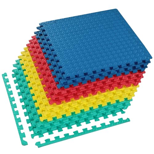 Tangkula Puzzle Exercise Mats, 0.5” Thick EVA Interlocking Foam Floor Tiles for Protective, Non-Slip Workout Mats for Home Gym Equipment, Foam Play Mats, 25 in x 25 in, 52 Sq Ft - 12 Tiles - color: Colorful, size: 52 Sq.Ft.