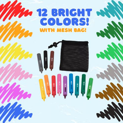 Bath Crayons Set, 12 Colors with Mesh Storage Bag, Non-Toxic Tub Fun | Creative Bath Play Activity, Easy Cleanup, Bright Colors Spark Imagination, Durable Design, Great for Summer Water Fun