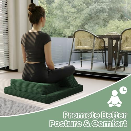 Meditation Cushion, Meditation Mat with Knee Support, Green - color: Green, size: 24X24X2 Inch