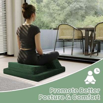 Meditation Cushion, Meditation Mat with Knee Support, Green - color: Green, size: 24X24X2 Inch