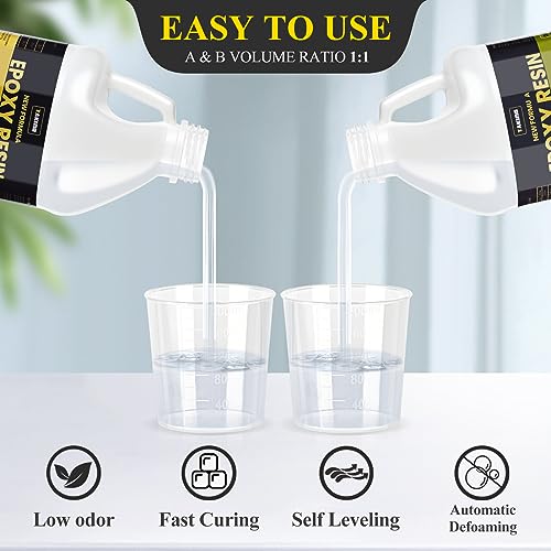 TAKIMO 2 Gal 3X UV Resistant Crystal Clear Epoxy Resin Kit, 1:1 High Gloss | Non-Yellowing Formula, Bubble-Free, Self-Leveling, Art, Crafts, Jewelry, Casting, Coating and Tabletop Projects - size: 2 Gallon