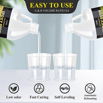 TAKIMO 68OZ 3X UV Resistant Crystal Clear Epoxy Resin Kit, 1:1 High Gloss | Non-Yellowing Formula, Bubble-Free, Self-Leveling, Art, Crafts, Jewelry, Casting, Coating and Tabletop Projects - size: 68 OZ