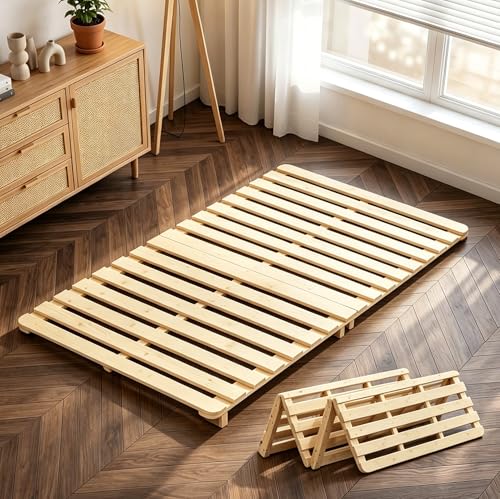 Floor Bed Frame, Foldable Japanese Tatami Bed Frame for Futon Mattress | Solid Wood Slats , Breathable, Moisture-Proof, Bed Plate for Floor Sleeping Bedding, Standard Twin: 75" x 38" - size: Twin: 75" x 38"