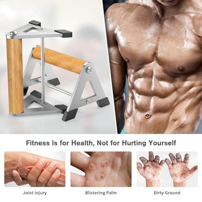 Push Up Stand, Pushup Handles for Strength Training, Heavy-duty Stainless Steel Push Up Bars Gym Exercise Equipment, Hold Up to 500lbs, 1 Pair - color: Wooden handle Silver