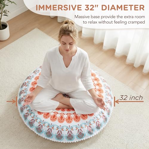 Codi Floor Pillows 2 Pack, Large Meditation Cushions for Adults, 32-inch | Oversized round seating for yoga & zen, Supportive shredded memory foam filling, Removable machine washable boho cover, Coral - color: Round | Coral, size: 2 Count (Pack of 1)