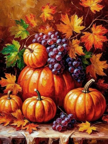 MIRCVSH Autumn Diamond Art Kits for Adults,DIY Pumpkin and Grape Diamond Painting Kits for Adult Beginners,5D Full Round Drill Rhinestone Painting Kit Art Crafts for Home Wall Decor 12X16 Inch. - color: G9676