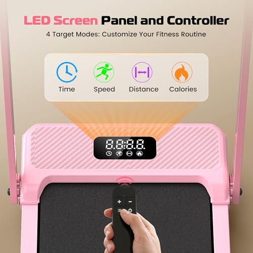 ANCHEER Walking Pad with Handle Bar, 12% Incline, Foldable Treadmill - color: Pink