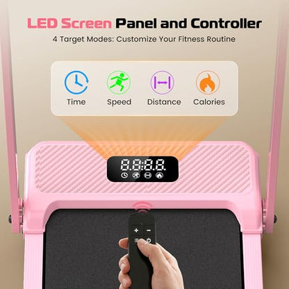 ANCHEER Walking Pad with Handle Bar, 12% Incline, Foldable Treadmill - color: Pink