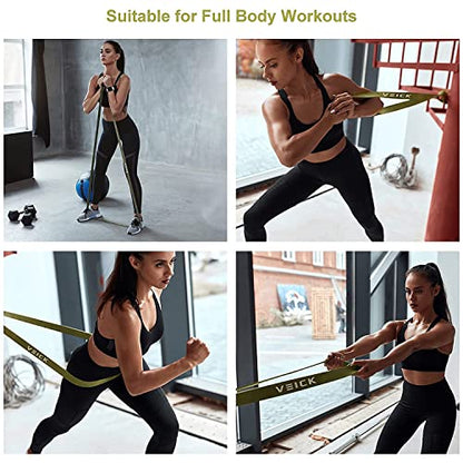 VEICK Pull Up Assist Resistance Bands for Home Gym | 100% Natural Latex, Non Slip Leather Texture, Space Saving, Full Body Training for Men Women - color: Green Set of 5 + Handles