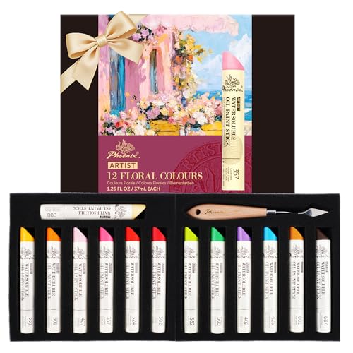 PHOENIX Floral Colors Oil Paint Stick Water Soluable - Set of 12 Spring Color 37ml Large Soft Oil Pastels for Artists - color: 12 Floral Colors
