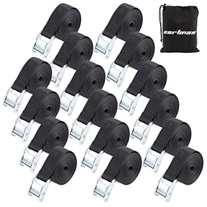 Cartman 1 in x 12 ft Lashing Straps, 16 Pack, 600 lb Break Strength, Black - color: Black, size: 16 PK