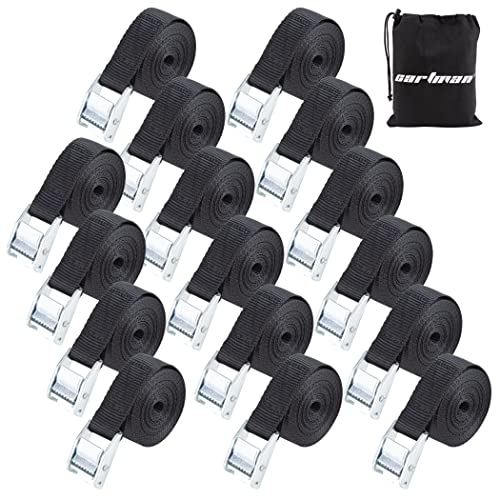 Cartman 1 in x 12 ft Lashing Straps, 16 Pack, 600 lb Break Strength, Black - color: Black, size: 16 PK