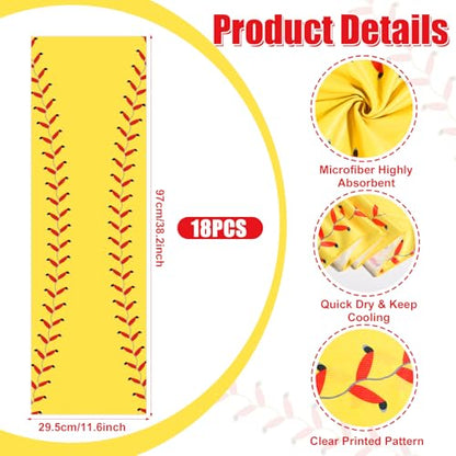 Lonfliness 18Pcs Baseball Cooling Towels 38x12 Inch Breathable Chilly Softball Baseball Microfiber Ice Towel Fast Drying Sport Team Gift for Player Coach Gym Workout Biking Running Yoga (Softball) - color: Yellow