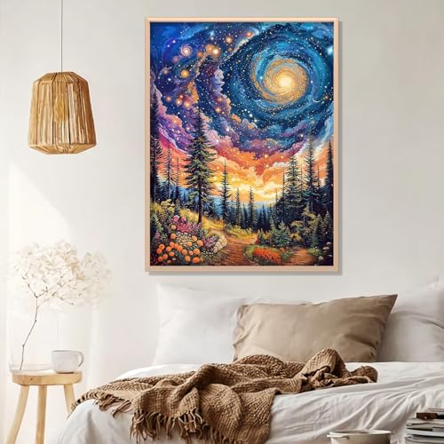 Starry Sky Diamond Art Kits for Adults Beginners 12x16 IN, DIY Craft Gift | Fantastic Landscape Diamond Painting Kits for Adults, Stress Relief, Home Wall Decor, 5D Full Round Drill Gem Art - color: DP-US14