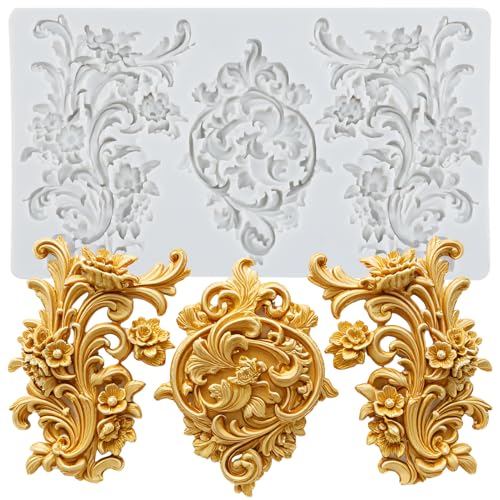 Baroque Scroll Relief Polymer Clay Molds Relief Lace Silicone Mold | Epoxy Resin Casting DIY Crafts Air Dry Polymer Crafts Supplies Clay Tools - color: Style F