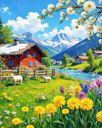 ZRIZQ Mountain Paint by Numbers Kit for Adults Beginner,Landscape,16x20 | Full set with rich paints,wooden brushes,rolled canvas.Calming activity.Beginner friendly.Just open and paint. - color: 16"X20"Rolled Canvas-Landscape 8