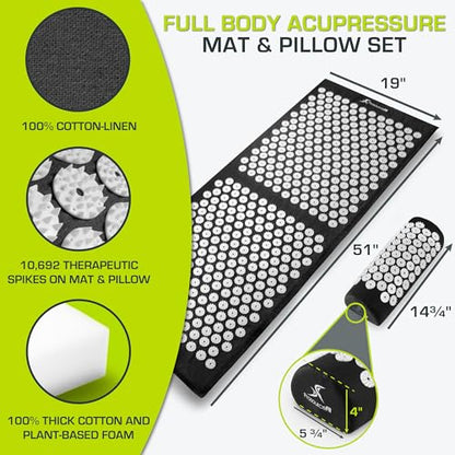 ProsourceFit Acupressure Mat and Pillow Set for Back/Neck Pain Relief and Muscle Relaxation, XL - Black/White - color: Black/White, size: XL
