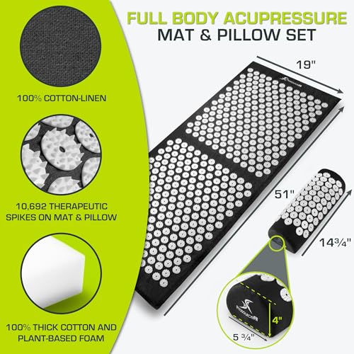 ProsourceFit Acupressure Mat and Pillow Set for Back/Neck Pain Relief and Muscle Relaxation, XL - Black/White - color: Black/White, size: XL