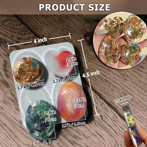 4-Design Worry Stone Mold w/DriedFlowers Resin Yoga StressRelief | 4-design thumb worry stone mold with dried flowers – epoxy resin casting, yoga meditation, stress relief & DIY crafts.