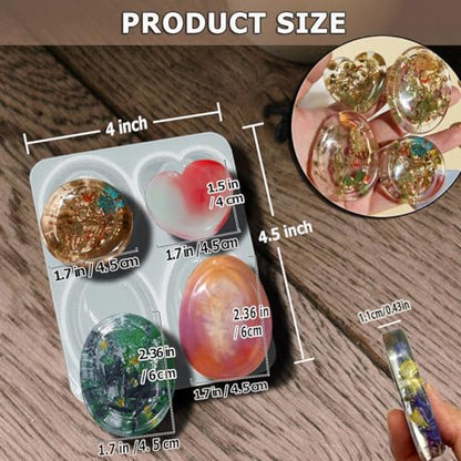 4-Design Worry Stone Mold w/DriedFlowers Resin Yoga StressRelief | 4-design thumb worry stone mold with dried flowers – epoxy resin casting, yoga meditation, stress relief & DIY crafts.