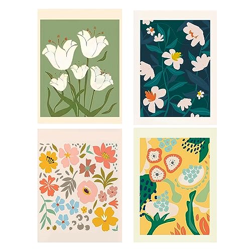Yeaqee 4 Pcs Diamond Art Kits DIY Painting for Adult Aesthetic Wall Diamond Crafts Aesthetic Room Decor Cute Painting Pictures 5d Craft Wall Decor for Home 10 x 11.8''(Floral) - style: Floral