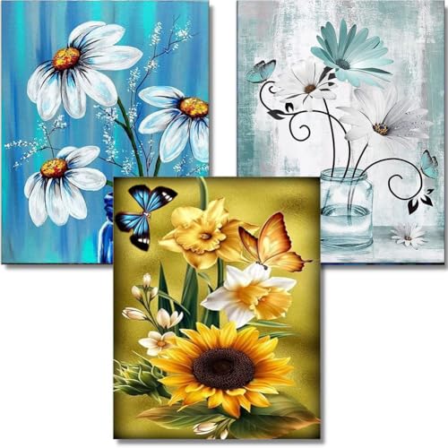 OFRKE Diamond Painting Kits for Adults,3 Pack Flower Diamond Art for Beginners, Diamond Round 5D Full Drill Paint with Diamonds Pictures Gem Art Painting Kits DIY Crafts Kits 12x16inch - color: 3pcs-Flower