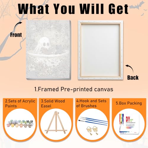 Ausanrl Halloween Paint by Numbers with Frame Wooden Easel - Paint by Number Adult, Halloween Frame Paint by Numbers,Gifts and Home Wall Decor 12x16inch - color: Halloween